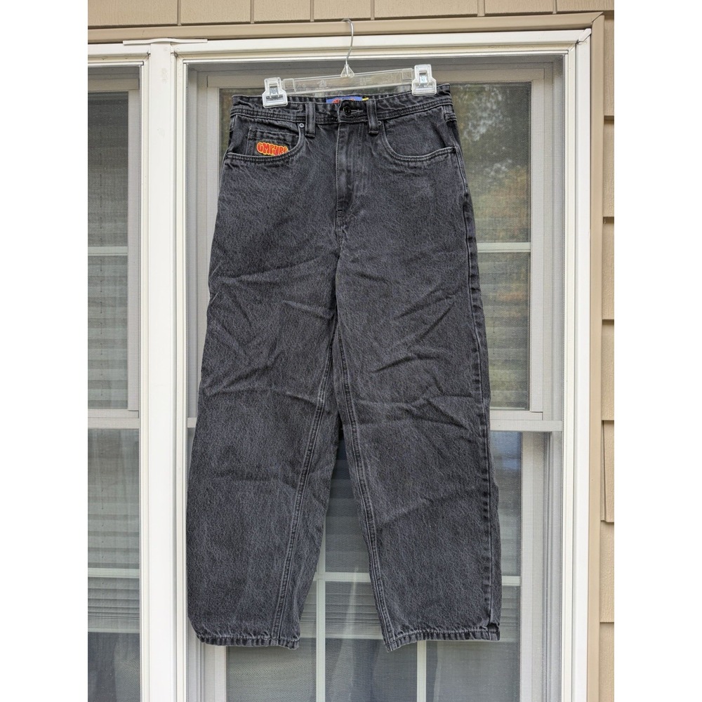 Empyre Loose Fit Skate Jeans Size 28 Black Wash Denim Graffiti Bubble Logo Y2K